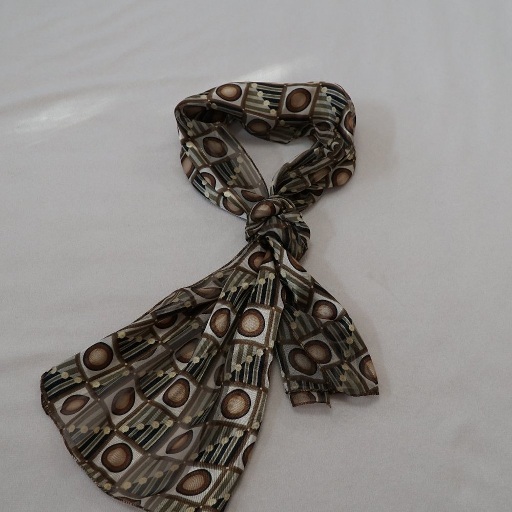 Silky Scarf with Brown, Black, Beige, and Olive